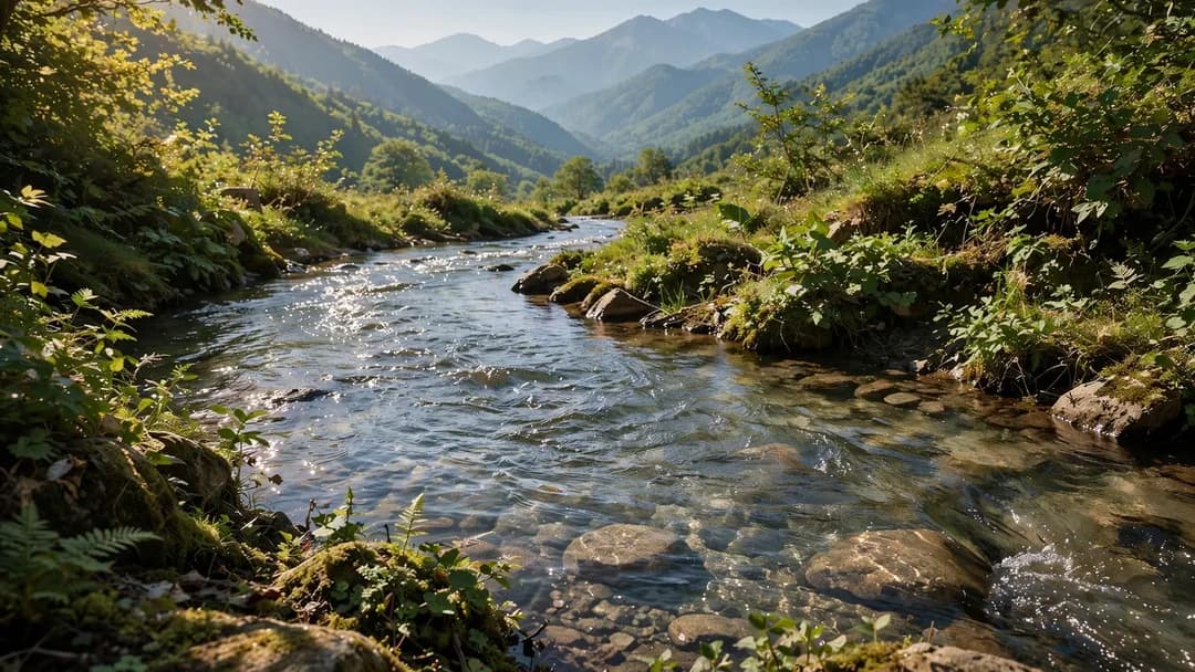 Sunlit mountain stream